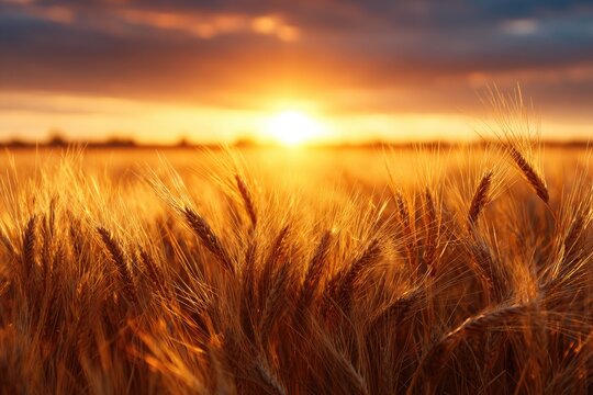 Golden sunset over a field of ripe wheat.