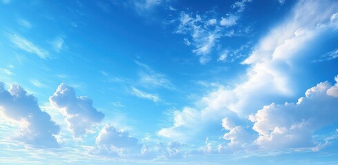Bright blue sky with scattered white fluffy clouds creating a serene and airy atmosphere