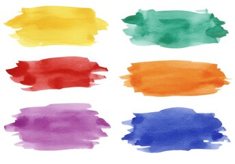 Watercolor brush strokes of various colors isolated on white background