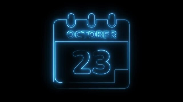 October twenty third neon calendar reminder glowing blue animated date specific date october 23