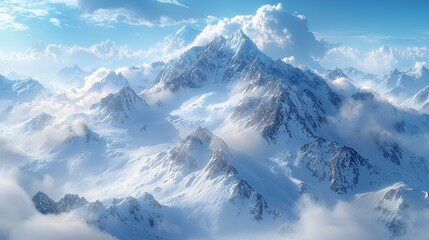 Naklejka premium Majestic snow-capped mountain range, vibrant sky, and clouds. 