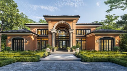 Obraz premium Large, opulent residence with landscaping.