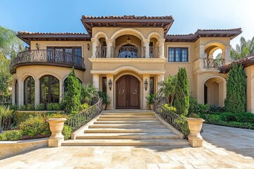 Obraz premium Elegant facade of a grand mediterranean-style home.