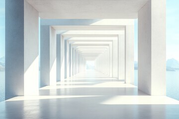 Fototapeta premium Modern, minimalist architectural hallway perspective.
