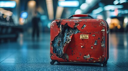 Damaged suitcase caused by poor logistics or mishandling during travel, showcasing the struggles. 