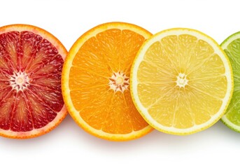Citrus fruit slices of various types isolated on white background