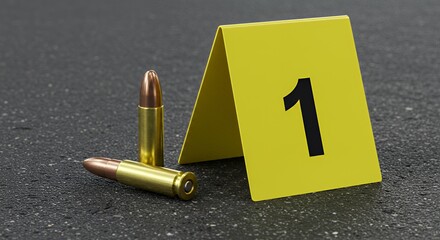 Bright Yellow Evidence Marker with Black Number 1 Near Shell Casings on Dark Background
