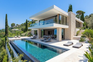 Fototapeta premium Modern luxury villa with a stunning infinity pool.