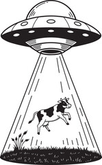 UFO Abducting a Cow Illustration © Piko