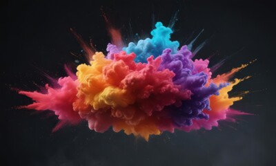 Obraz premium Vibrant powder cloud bursts, multicolored pigments against stark black , teal, colorful powder, pigment