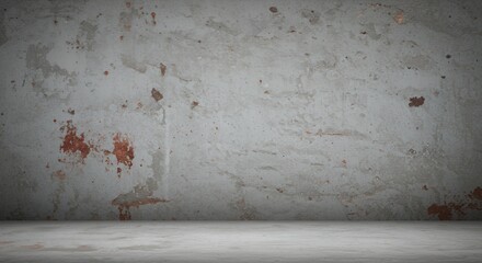 Detailed Grey Concrete Wall with Red Stains and Subtle Gradient on White Background