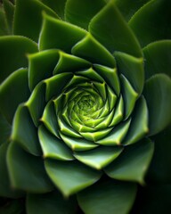 succulent plants arranged in a perfect Fibonacci spiral, macro view, symmetry in nature