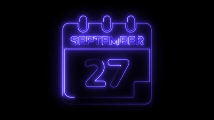 Neon calendar reminder september 27th date glowing dark background