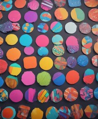 Colorful round and square stickers with varied textures, promotional use , circle, square, texture