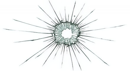 Fototapeta premium Realistic Shattered Glass with Jagged Cracks on Clean White Background Highlighting Sharp Edges and Intricate Fracture Patterns Depicting Impact and Breakage