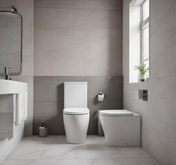 Modern ceramic toilet, minimalist bathroom setting,  architecture,  reflection