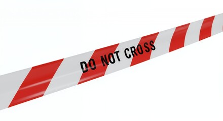 Fototapeta premium Striking White Barricade Tape Featuring Red Stripes and Black Do Not Cross Text Isolated on White Background