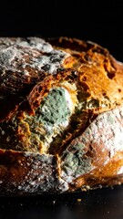 Fototapeta premium Close-up of moldy artisan bread with crusty texture