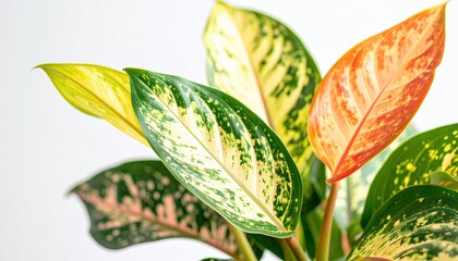 Vibrant aglaonema leaves displaying varied green and yellow patterns