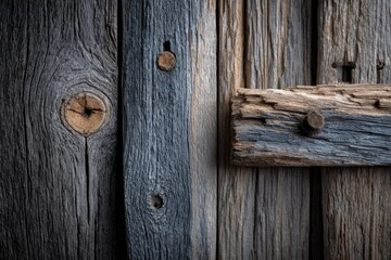 Obraz premium Weathered wooden planks, showing age and repair