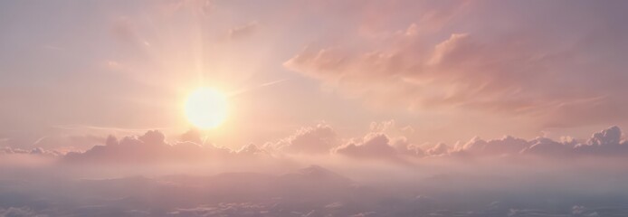 Naklejka premium Soft pastel cloudscape, sun peeking through haze , airy, weather