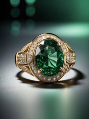 Exquisite Emerald and Gold Ring with Diamond Accents
