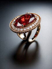 Elegant Ruby and Diamond Halo Gold Ring