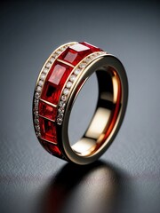 Elegant Gold Ring with Ruby and Diamond Details
