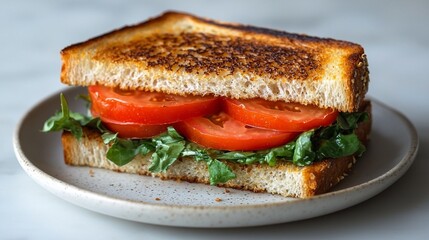 Toasted sandwich with sliced tomatoes and greens