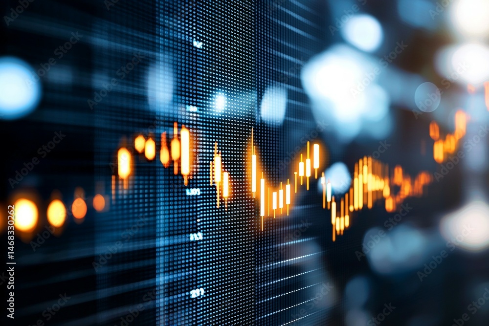 Poster a graph with orange lines and blue background