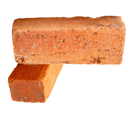 Side view of two old red or orange bricks isolated with clipping path in png file format