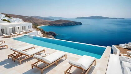 Obraz premium Infinity Pool Overlooking Aegean Sea, Luxury Villa in Greece