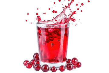 Refreshing splash of red berry juice in a glass with cranberries isolated on a transparent background