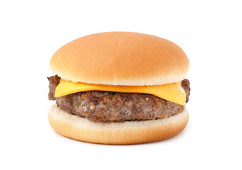 One cheeseburger with tasty patty isolated on white