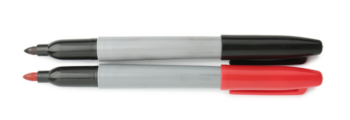 Two color markers isolated on white, top view