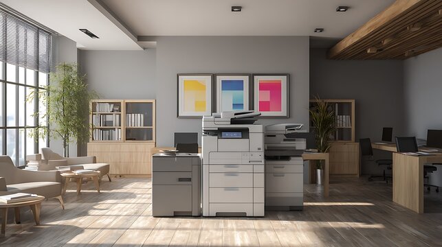 A big office printer in the center room