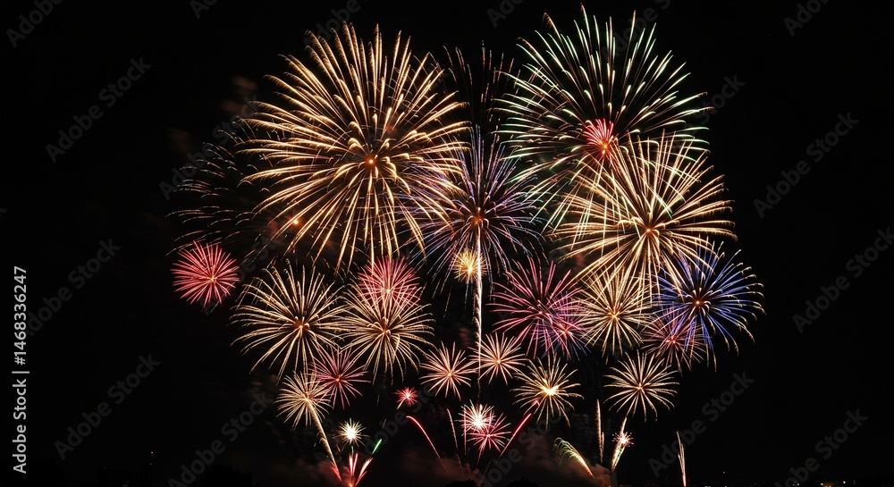 Wall mural a stunning display of colorful fireworks exploding in the night sky, creating vibrant patterns and l