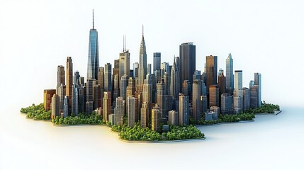 Fototapeta premium Dense cityscape, modern high-rise buildings amid green trees