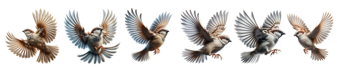 Obraz premium Sparrows gracefully ascend in coordinated flight