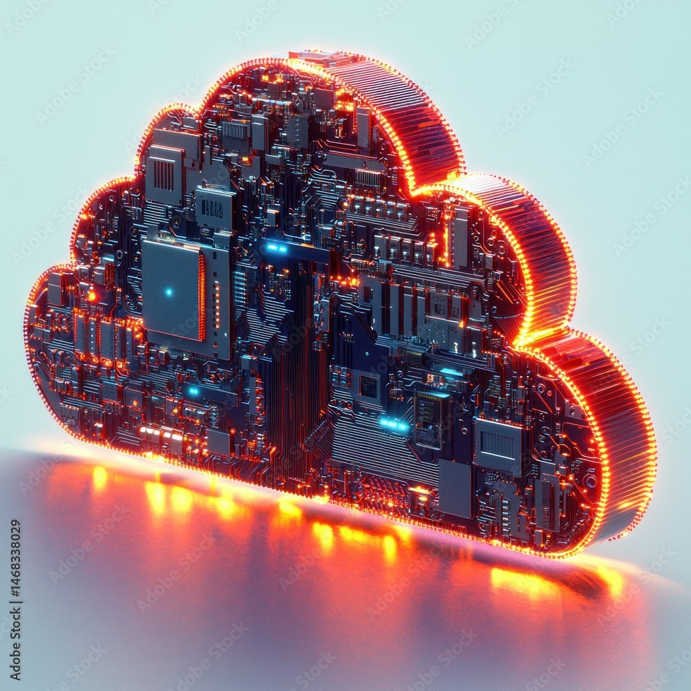 Poster digital cloud intricate circuit board in cloud shape