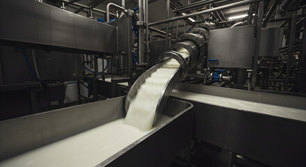 Milk Pouring into Industrial Tank on a Manufacturing Line
