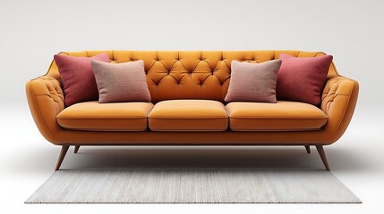Pink tufted sofa featuring yellow pillows high resolution picture