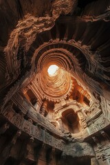 Beautiful architecture of ancient ruines of temple in Hampi