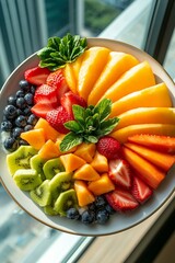 Healthy mixed fruit and ingredients from top view