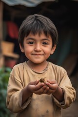 kid holding a tiny insect