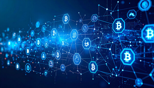 Infographic on blockchain technology transforming the digital financial ecosystem in virtual space