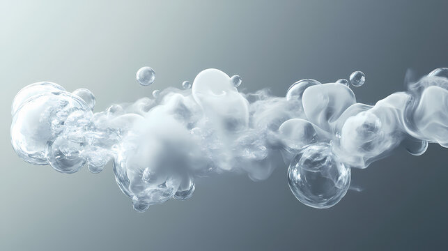 Whimsical smoke bubbles create an abstract cloud shape on a light and dark background. [Mirrored Realities] | Refracted Storm | bending cloud. Illustration