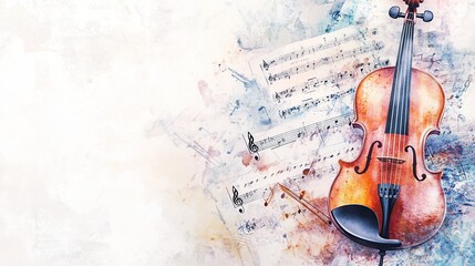 Watercolor violin and sheet music