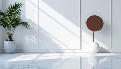 Elegant indoor plant display in minimalist room modern decor bright natural light serene ambiance