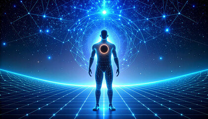 Exploring human consciousness digital universe artistic visual futuristic abstract perspective